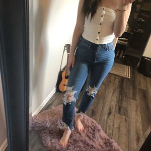 AE Distressed Mom Jeans